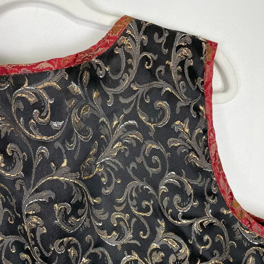 VTG Brocade Patchwork Paisley Boho Hippie Western Goth Whimsy Vest Womens L